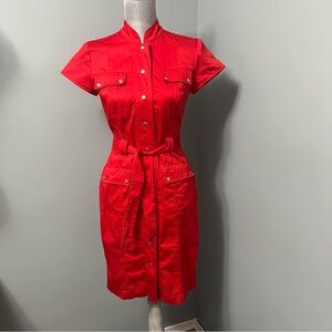 CALVIN KLIEN red belted button front dress size 0 business casual